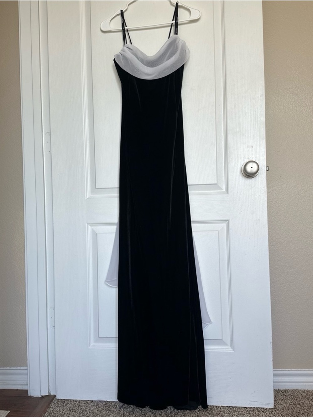 Night Way Collections Black Velvet Maxi with White Cowl Neck